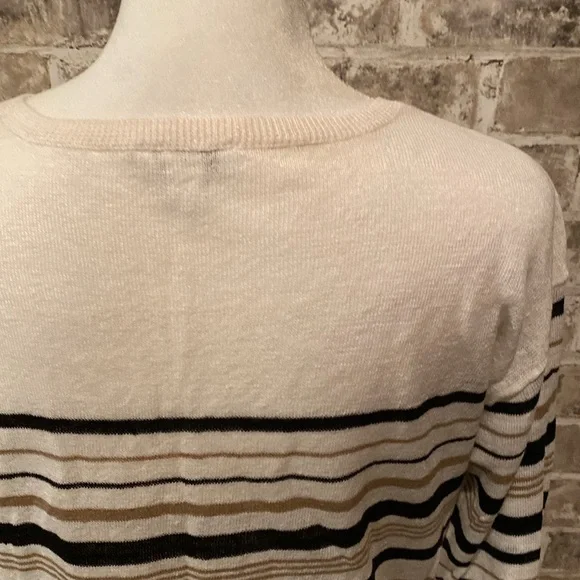 J.Jill crew neck sweater. Size S. Cream with black and brown stripes. - Picture 10 of 14